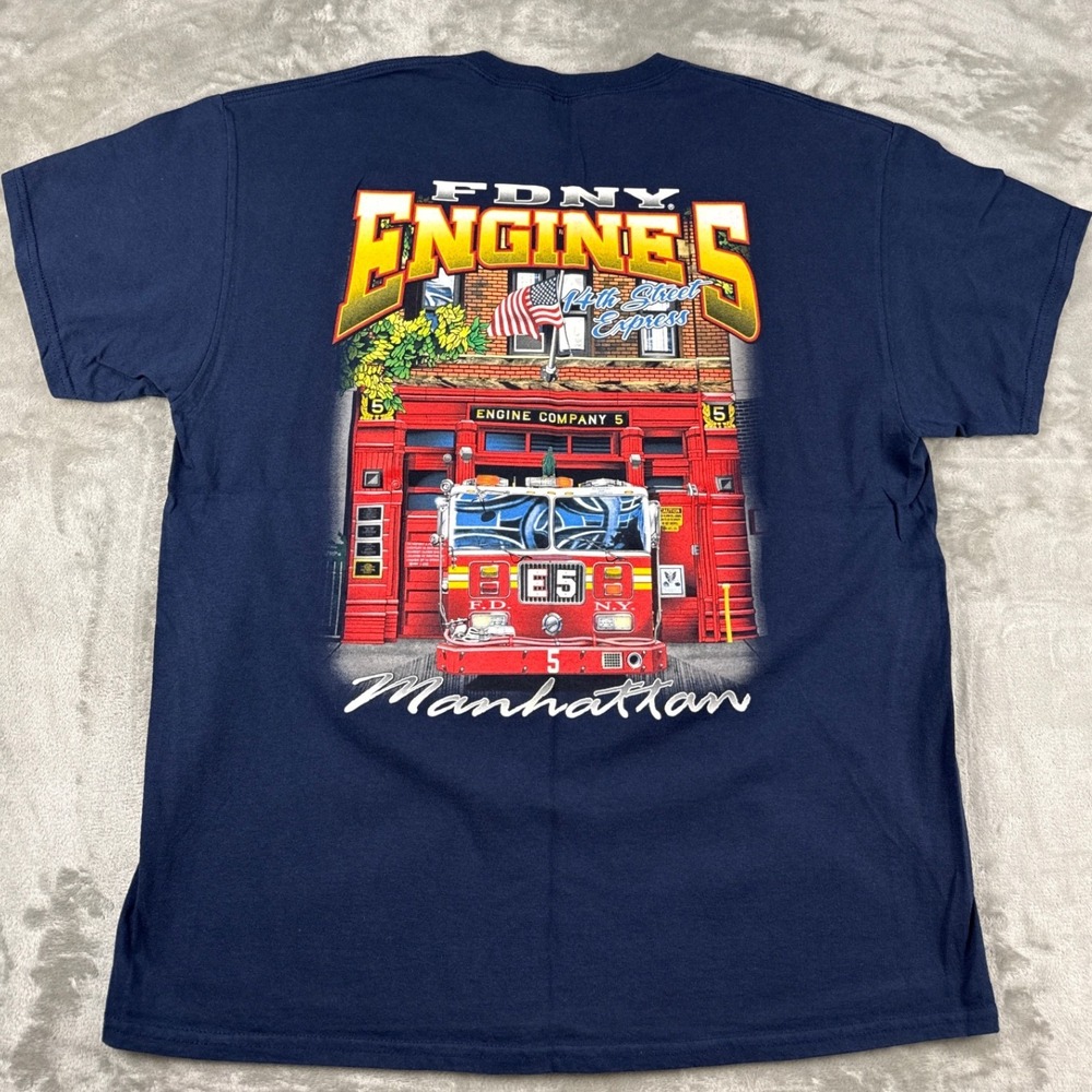 FDNY Engine Company 5 14th Street Express Navy Blue Graphic T-Shirt Mens XL - Picture 2 of 7
